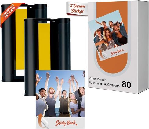 Compatible with Liene Amber M110 & M210 3x3″ Photo Paper 80 Sheets & 2 Cartridge, Sticker Paper Adhesive,Instant Photo Paper Only for DHP514/DHP515 Photo Printer for Scrapbook in Saudi Arabia