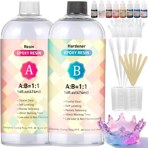 Smatdecis Epoxy Resin Kit 16OZ - Crystal Clear Resin Epoxy Kit No Yellowing No Bubbles Easy Mix 1:1 Deep Pour Casting for Art, Jewelry, Crafts, Molds, River Tables, DIY Gifts in Saudi Arabia