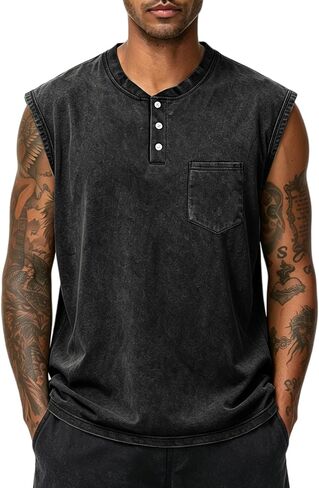 KEEPSHOWING Mens Workout Tank Tops Sleeveless Tee Shirts Muscle Gym Shirts Acid Wash T Shirts Running Loose Fit Tee in Saudi Arabia