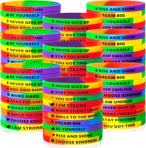100 Pieces Ultra Thin Motivational Wristbands Friendship Bracelets Colored Inspirational Quotes Wristbands with Positive Affirmations Gifts （Rainbow color） in Saudi Arabia
