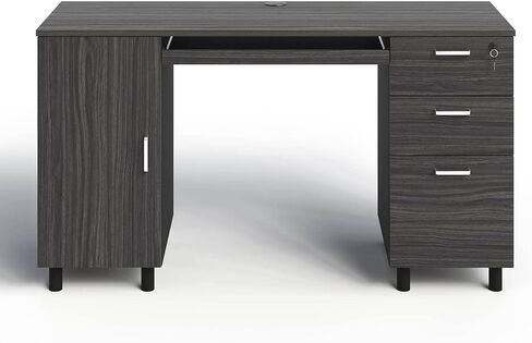 Modern Design Venice Computer Desk with Lockable Drawers, 53 Inch Home Office Desk with Storage Cabinet, Keyboard Tray & Cable Management, Modern Study Writing Desk for Small Spaces, Black and Grey in Kuwait