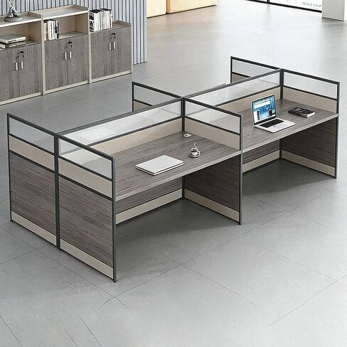Nykto Office Cubicle Desk, Office Cubicle Workstation, Cubicles Desk with Mute Privacy Panels, Offices Cubicles Workstation Computer Table with Cable, for Home/Offices Commercial, Walnut 6-Person in Saudi Arabia