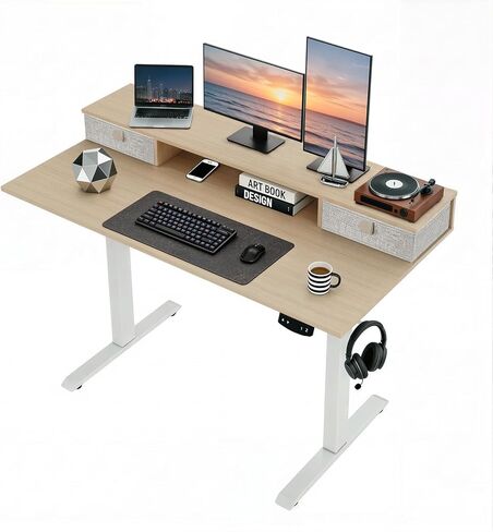 Electric Standing Desk 48x24 Inch with Memory Controller, 2 Height Presets & Built-in Monitor Stand, Adjustable Computer Desk for Home Office, Gaming, 160 lbs Capacity in Saudi Arabia