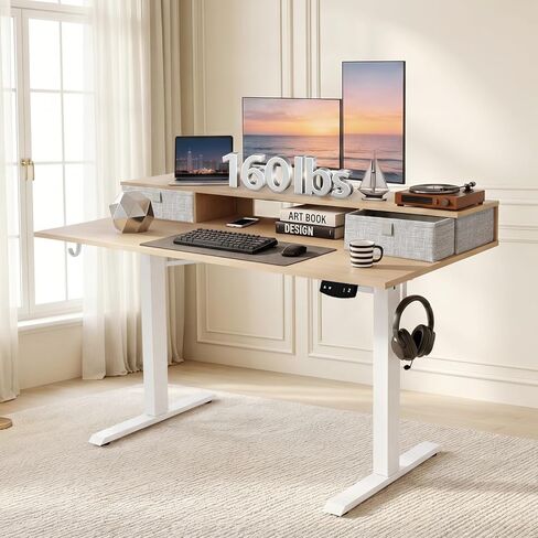 Electric Standing Desk 48x24 Inch with Memory Controller, 2 Height Presets & Built-in Monitor Stand, Adjustable Computer Desk for Home Office, Gaming, 160 lbs Capacity in Saudi Arabia