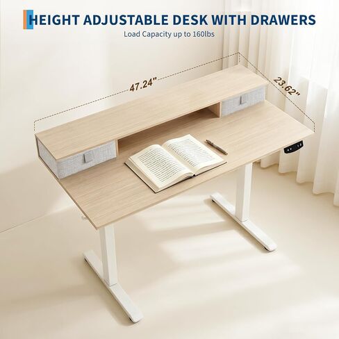 Electric Standing Desk 48x24 Inch with Memory Controller, 2 Height Presets & Built-in Monitor Stand, Adjustable Computer Desk for Home Office, Gaming, 160 lbs Capacity in Saudi Arabia