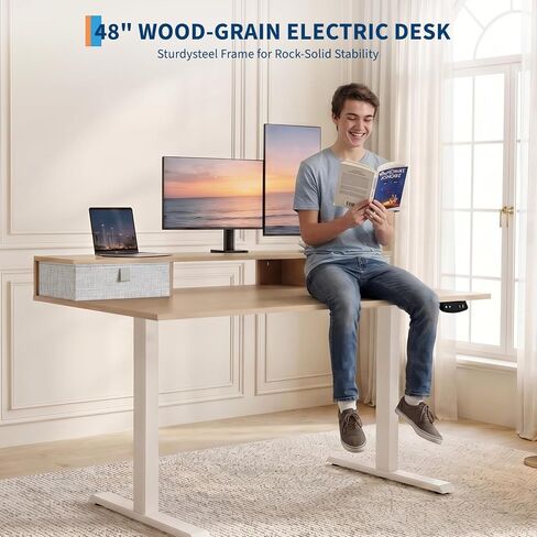 Electric Standing Desk 48x24 Inch with Memory Controller, 2 Height Presets & Built-in Monitor Stand, Adjustable Computer Desk for Home Office, Gaming, 160 lbs Capacity in Saudi Arabia