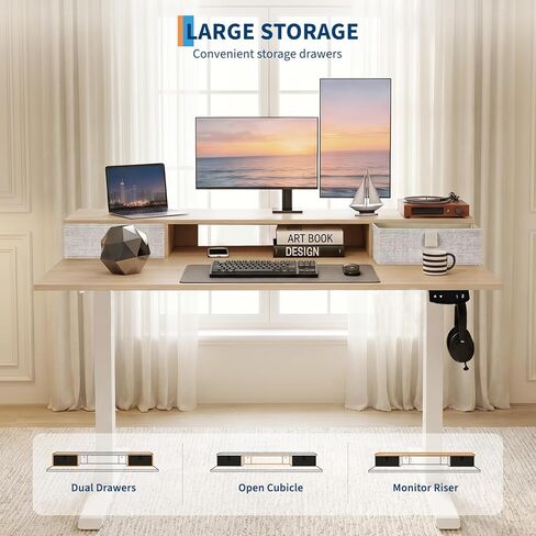 Electric Standing Desk 48x24 Inch with Memory Controller, 2 Height Presets & Built-in Monitor Stand, Adjustable Computer Desk for Home Office, Gaming, 160 lbs Capacity in Saudi Arabia