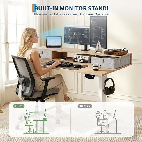 Electric Standing Desk 48x24 Inch with Memory Controller, 2 Height Presets & Built-in Monitor Stand, Adjustable Computer Desk for Home Office, Gaming, 160 lbs Capacity in Saudi Arabia