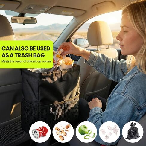 Car Trash Bag, Large Capacity Hanging Auto Trash Can Collapsible Portable Organizer with Storage Pocket, Waterproof Leakproof Oxford Cloth Garbage Bag for Cars Trucks SUVs in Saudi Arabia