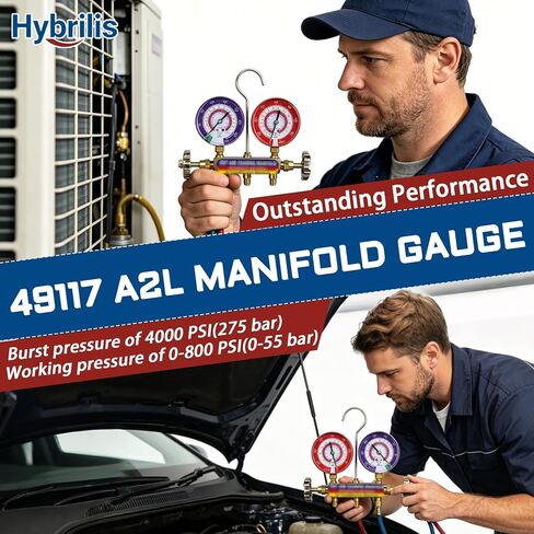 ترقية مقياس مشعب A2L 49117 - أحمر، مقاييس 3-1/8 بوصة (80 مم)، متوافق مع أداة HVAC/R الاحترافية R32، R454B، R410A، ضغط العمل 0-800 رطل لكل بوصة مربعة، خيط Npt 1/4 بوصة، موازين مرمزة بالألوان in Kuwait