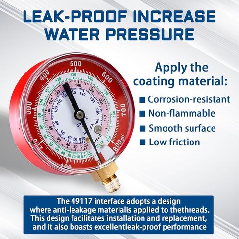ترقية مقياس مشعب A2L 49117 - أحمر، مقاييس 3-1/8 بوصة (80 مم)، متوافق مع أداة HVAC/R الاحترافية R32، R454B، R410A، ضغط العمل 0-800 رطل لكل بوصة مربعة، خيط Npt 1/4 بوصة، موازين مرمزة بالألوان in Kuwait