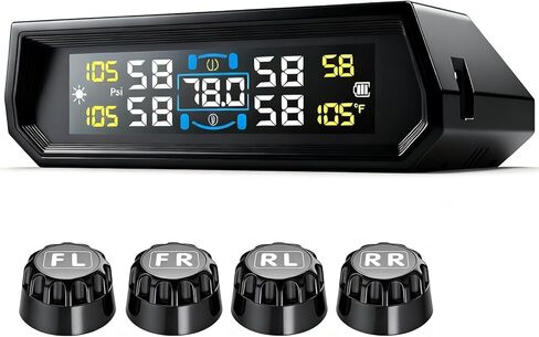 نظام مراقبة ضغط الإطارات - نظام مراقبة ضغط الإطارات بالطاقة الشمسية RV TPMS مع 4 أجهزة استشعار خارجية و6 أوضاع تنبيه، مجموعة مستشعرات TPMS للتشغيل والإيقاف التلقائي لشاشة LCD مكونة من 4 قطع لشاحنة RV Trailer SUV (0-87 رطل لكل بوصة مربعة) in Kuwait
