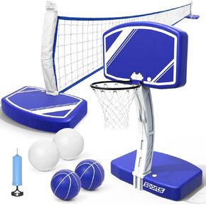 Pool Basketball Hoop&Pool Volleyball Net 2 in 1,Pool Toys Basketball Game with Weighted Base&Stand,2 Water Volleyball&2 Basketball and Pump,Summer Outdoor Family Party Pool Games for Kids Adults in Saudi Arabia