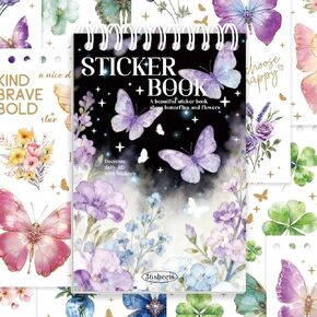 Flower and Butterfly Sticker Book, 30 Sheets 300+ Pcs, PET Material with Gold and Holographic Foil, for Planner Scrapbooking Journaling Card Making in Saudi Arabia