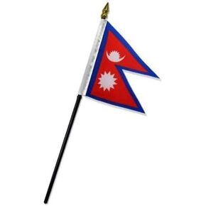 AES Small 4" x 6" 4x6 inch Nepal Hand DESK Flag Polyester Material Stitched Edges 11" Plastic Stick Flag Hand Held Mini Small Stick Flags in Kuwait