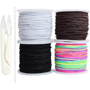 Stretchy Bracelet String Kit with Scissors & Beading Needle, 4 Rolls Elastic String for DIY Crafts, 1mm Stretchy Cord for Jewelry Making Sewing Necklace Beading, 660FT in Saudi Arabia