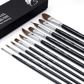 Watercolor Paint Brushes, 10PCS Professional Horsehair Watercolor Brushes for Adults Canvas Water Color Fabric, Artist Acrylic Paint Brush for Acrylics Painting Water Color Oil Gouache Ink in Saudi Arabia