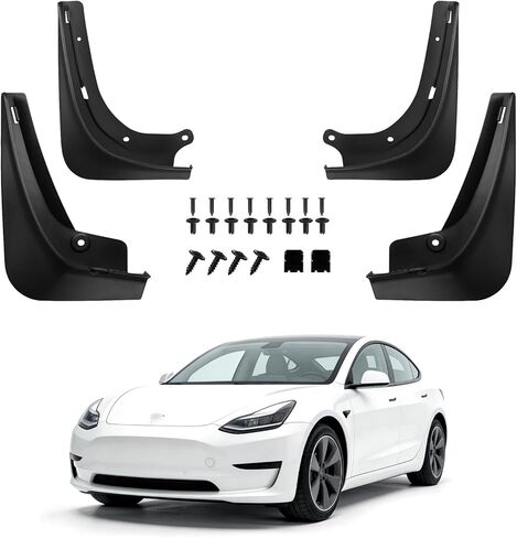 No Drill Mud Flaps for 2017-2023 Tesla Model 3, Heavy Duty Front & Rear All Weather Splash Guards Set for RWD/Long Range/Standard Range Performance Models, OEM-Style Textured Black Mud Guards in Saudi Arabia
