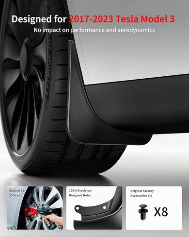 No Drill Mud Flaps for 2017-2023 Tesla Model 3, Heavy Duty Front & Rear All Weather Splash Guards Set for RWD/Long Range/Standard Range Performance Models, OEM-Style Textured Black Mud Guards in Saudi Arabia