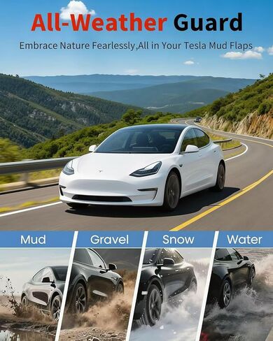 No Drill Mud Flaps for 2017-2023 Tesla Model 3, Heavy Duty Front & Rear All Weather Splash Guards Set for RWD/Long Range/Standard Range Performance Models, OEM-Style Textured Black Mud Guards in Saudi Arabia
