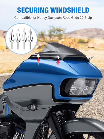 مسامير الزجاج الأمامي، مسامير هدية للزجاج الأمامي متوافقة مع Harley Davidson Road Glide 2015-2024 2022 2023 مسامير تزيين الزجاج الأمامي للدراجات النارية من الكروم in Kuwait