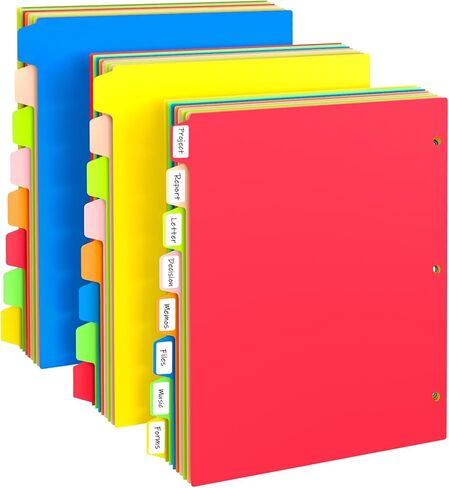Binder Dividers with Tabs, White Sheet Protectors for 3 Ring Binder, 3 Hole Punch Dividers in 6 Color Tab Page Protectors, 3 Ring Binder Dividers with Tabs, 3 Set 18 Pcs, White in Saudi Arabia