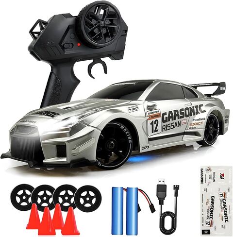 HTURCCOP 1:24 RC Drift 2.4 جيجا هرتز مع ألعاب سيارات سباق بإضاءة LED للأولاد والبنات بعمر 6 سنوات فما فوق، سرعة قابلة للتعديل حتى 23 كم/ساعة، لعبة سيارات سباق RC عالية السرعة هدية للأولاد والبنات (أزرق) in Kuwait