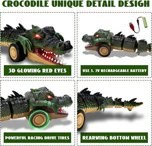 Remote Control Crocodile Car Toy,2.4Ghz RC Toy Cars,Boys 3-12 Year Old,360°Rolling Turns & Slides with Lights Cool Outdoor Toys Birthday Gifts Xmas Gifts (Green) in Saudi Arabia