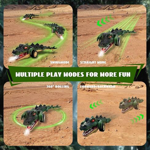 Remote Control Crocodile Car Toy,2.4Ghz RC Toy Cars,Boys 3-12 Year Old,360°Rolling Turns & Slides with Lights Cool Outdoor Toys Birthday Gifts Xmas Gifts (Green) in Saudi Arabia