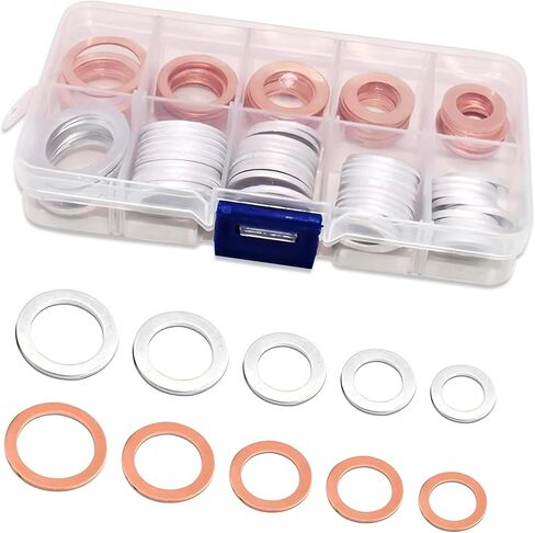 100 PCS Car Oil Drain Plug Gasket Assortment, Oil Drain Plug Washers, M10 M12 M14 M16 M18 Aluminum Copper Engine Crush Washer, Universal for Most Cars Motorcycles (Silver & Gold) in Kuwait