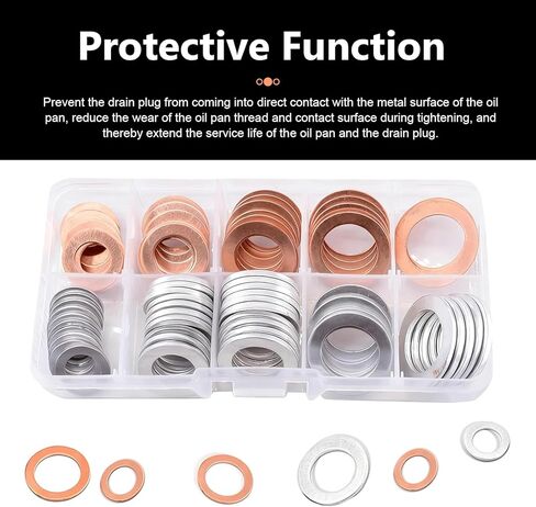 100 PCS Car Oil Drain Plug Gasket Assortment, Oil Drain Plug Washers, M10 M12 M14 M16 M18 Aluminum Copper Engine Crush Washer, Universal for Most Cars Motorcycles (Silver & Gold) in Kuwait