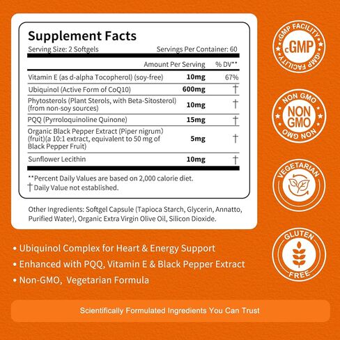 CoQ10 600 mg Softgels – Ubiquinol Coq 10 High Absorption Coenzyme Q10 & CoQ-10 Supplement for Energy, Heart & Antioxidant Support, 120 Count in Saudi Arabia