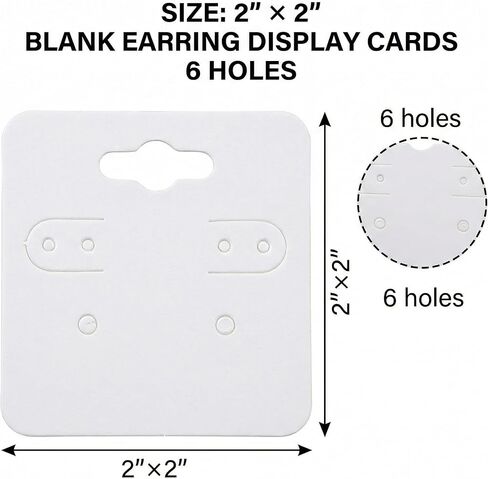 100 Pack Earring Display Cards, 2 Inch Blank Hanging Jewelry Cards with 6 Holes, White Earring Holder Cards for Earrings, Studs & Dangles, Jewelry Display for Craft Shows, Small Business in Saudi Arabia