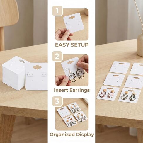 100 Pack Earring Display Cards, 2 Inch Blank Hanging Jewelry Cards with 6 Holes, White Earring Holder Cards for Earrings, Studs & Dangles, Jewelry Display for Craft Shows, Small Business in Saudi Arabia