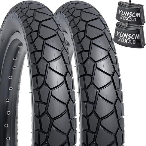 YUNSCM 20" E-Bike Fat Tires 20x3.0/76-406 60TPI and 20" Bike Tubes Schrader Valve with 2 Rim Strips Compatible with 20 x 2.75 20 x 3.0 E-Bike Bicycle Tires and Tubes (Y-909) in Saudi Arabia