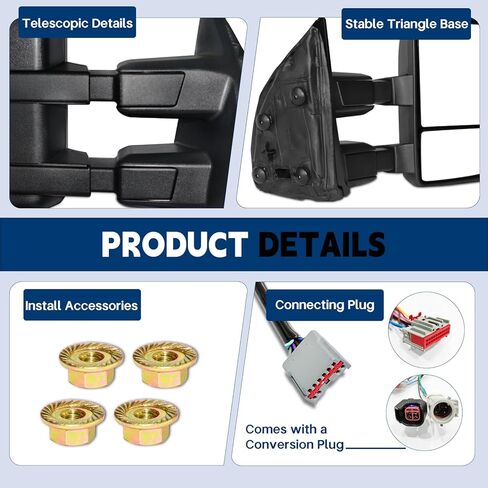 مرايا السحب AERDM مناسبة لـ 1999-2016 Ford F250 F350 F450 F550 مرايا جانبية فائقة التحمل، زجاج ساخن قابل للتعديل مع ضوء إشارة الانعطاف المدخن قابل للطي يدويًا باللون الأسود LH in Kuwait