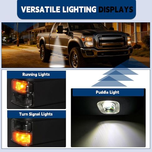 مرايا السحب AERDM مناسبة لـ 1999-2016 Ford F250 F350 F450 F550 مرايا جانبية فائقة التحمل، زجاج ساخن قابل للتعديل مع ضوء إشارة الانعطاف المدخن قابل للطي يدويًا باللون الأسود LH in Kuwait