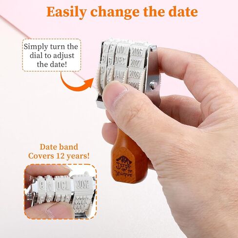 DIY Date Stamp，Roller Date Stamper Self Inking Day Month Year，Library Stamp Egg Stamp Time Stamp Scrapbooking Stamps for Scrapbooking Wooden Stamps（for 2026-2037 Year or 2025-2036） in Saudi Arabia
