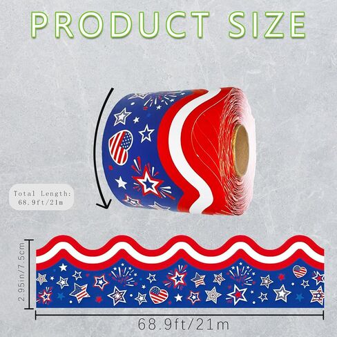 68.9 Feet Patriotic Bulletin Board Border Fireworks Stars Red White Striped Decoration Sticker for on July 4thClassroom Blackboard Independence Day Party Decoration in Saudi Arabia