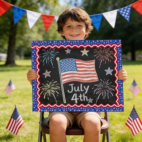 68.9 Feet Patriotic Bulletin Board Border Fireworks Stars Red White Striped Decoration Sticker for on July 4thClassroom Blackboard Independence Day Party Decoration in Saudi Arabia
