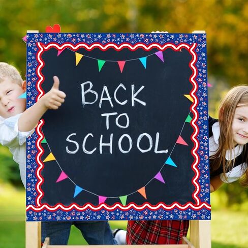 68.9 Feet Patriotic Bulletin Board Border Fireworks Stars Red White Striped Decoration Sticker for on July 4thClassroom Blackboard Independence Day Party Decoration in Saudi Arabia