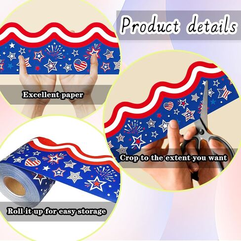 68.9 Feet Patriotic Bulletin Board Border Fireworks Stars Red White Striped Decoration Sticker for on July 4thClassroom Blackboard Independence Day Party Decoration in Saudi Arabia