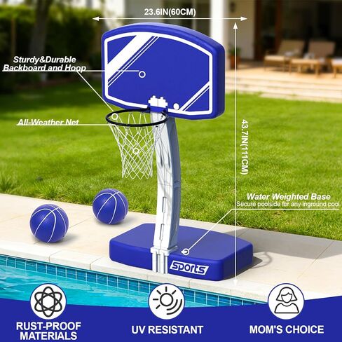 Pool Basketball Hoop&Pool Volleyball Net 2 in 1,Pool Toys Basketball Game with Weighted Base&Stand,2 Water Volleyball&2 Basketball and Pump,Summer Outdoor Family Party Pool Games for Kids Adults in Saudi Arabia