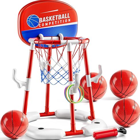 NIPLOOOW 2 in 1 Pool Basketball Hoop, Floating Pool Toys with 4 Balls & 12 Ring Toss Game for Kids Ages 4-8 8-12, Outdoor Swimming Water Basketball for Poolside Family Party for Adults Kids 3-12 in Saudi Arabia
