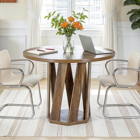 Tribesigns Round Conference Table for 2-4 People, 31.5-Inch Small Office Table with Sturdy Base, Compact Wooden Home Office Meeting Desk for Small Spaces, Rustic Brown in Kuwait