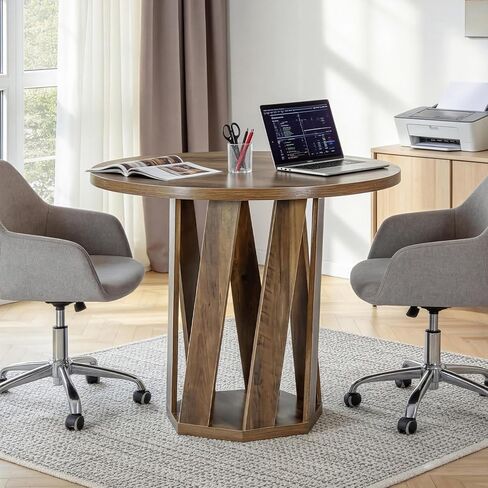 Tribesigns Round Conference Table for 2-4 People, 31.5-Inch Small Office Table with Sturdy Base, Compact Wooden Home Office Meeting Desk for Small Spaces, Rustic Brown in Kuwait
