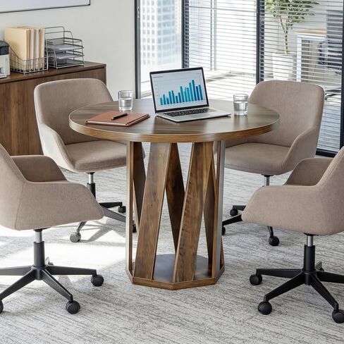 Tribesigns Round Conference Table for 2-4 People, 31.5-Inch Small Office Table with Sturdy Base, Compact Wooden Home Office Meeting Desk for Small Spaces, Rustic Brown in Kuwait