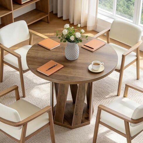 Tribesigns Round Conference Table for 2-4 People, 31.5-Inch Small Office Table with Sturdy Base, Compact Wooden Home Office Meeting Desk for Small Spaces, Rustic Brown in Kuwait
