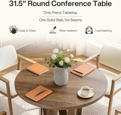 Tribesigns Round Conference Table for 2-4 People, 31.5-Inch Small Office Table with Sturdy Base, Compact Wooden Home Office Meeting Desk for Small Spaces, Rustic Brown in Kuwait