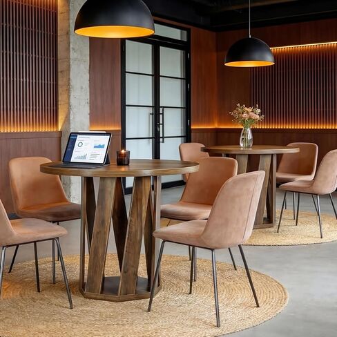Tribesigns Round Conference Table for 2-4 People, 31.5-Inch Small Office Table with Sturdy Base, Compact Wooden Home Office Meeting Desk for Small Spaces, Rustic Brown in Kuwait